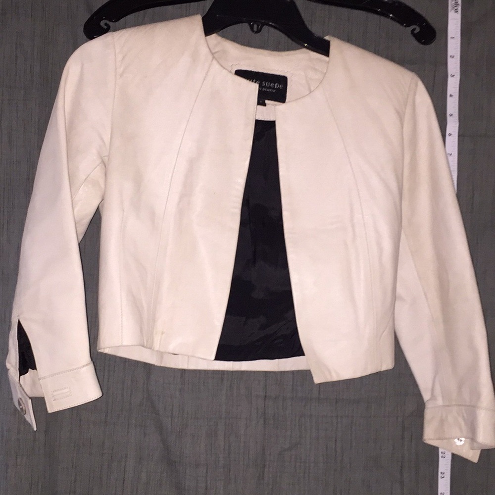 White Suede, cropped beige leather jacket. Size 2